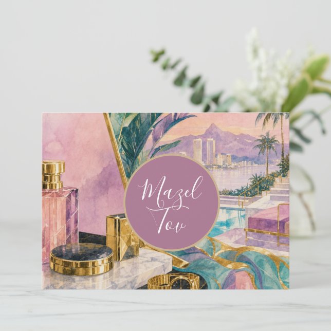 Mazel Tov Congratulations Card, 80's Luxury  Invitation (Standing Front)