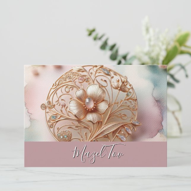 Mazel Tov Congratulations Card, Brooch Aesthetic,  Invitation (Standing Front)