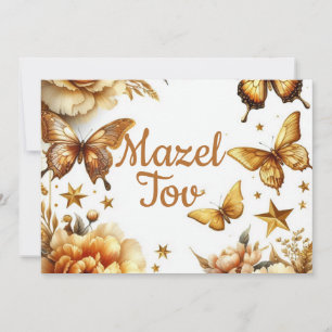 Mazel Tov Congratulations Card, Butterflies, Brown Invitation