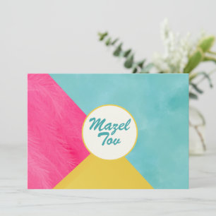 Mazel Tov Congratulations Card, Pink Green Yellow, Invitation