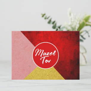 Mazel Tov Congratulations Card, Red Gold Pink  Invitation