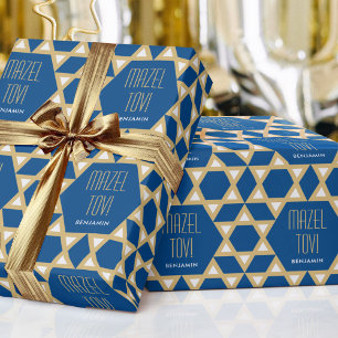 Mazel Tov  Custom Greeting Star of David Pattern Wrapping Paper