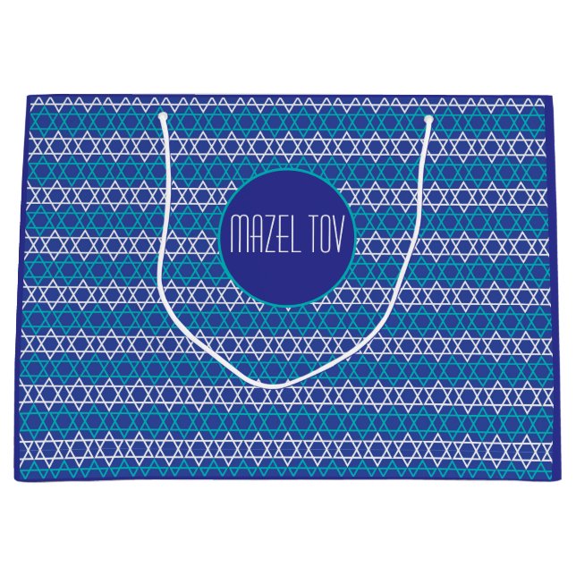 "Mazel Tov!" Jewish Star Pattern Large Gift Bag (Front)