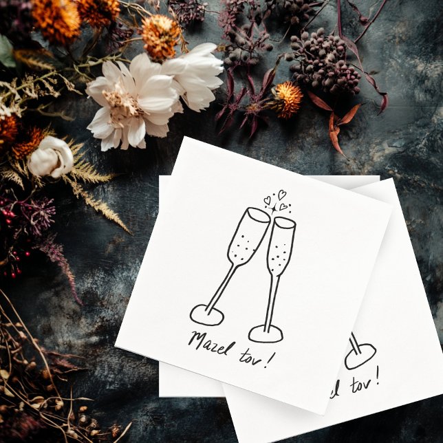 Mazel Tov Wedding Champagne Cheers Sketch Doodle  Napkin (Mazel Tov Jewish Wedding Engagement Champagne Cheers Sketch Doodle Napkins
)