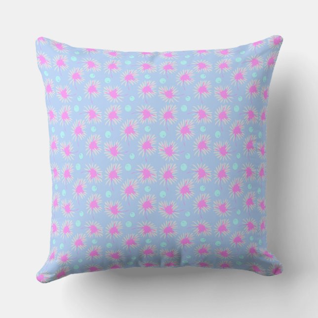 Mazipoodles Bold Daisies: Blue Fuchsia Turquoise 2 Cushion (Back)