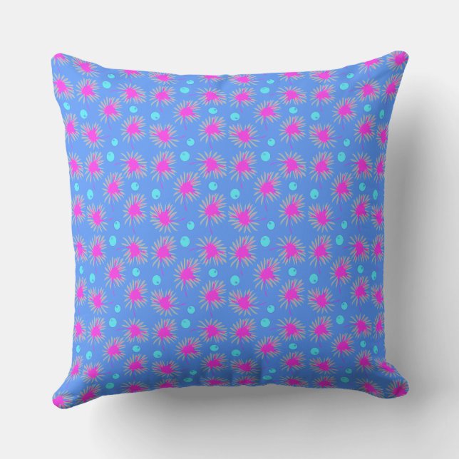 Mazipoodles Bold Daisies - Blue Fuchsia Turquoise  Cushion (Back)
