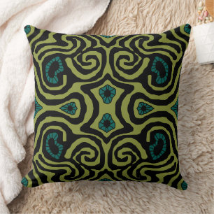 Mazipoodles Crazy Maze - Olive Black Teal Cushion