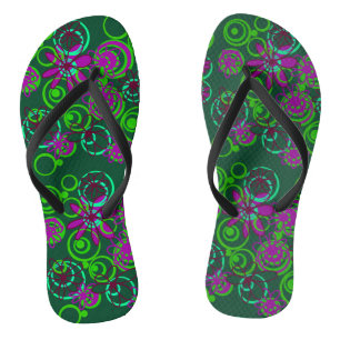 Mazipoodles Floral Bubbles Green Purple Plum       Jandals