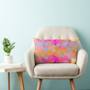 Mazipoodles Floral Bubbles Multi Pink Orange Blue Lumbar Cushion