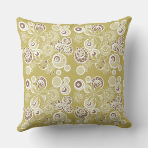 Mazipoodles Floral Bubbles - Olive White Brown  Cushion