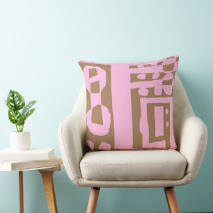 Mazipoodles Floral Decal Ethnic Print Pink Brown Cushion
