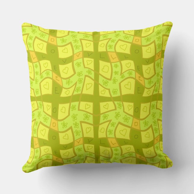 Mazipoodles Floral Love Hearts Check - Lime Olive Cushion (Back)
