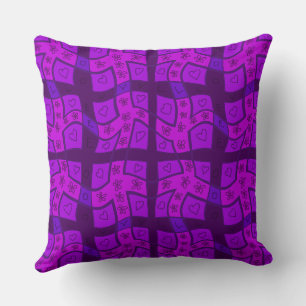 Mazipoodles Floral Love Hearts Check - Purple B Cushion