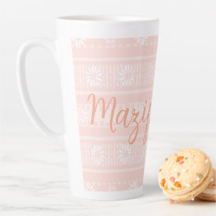MAZIPOODLES Floral Striped Ribbed Knitting Name Latte Mug
