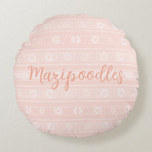 MAZIPOODLES Floral Striped Ribbed Knitting Name Round Cushion