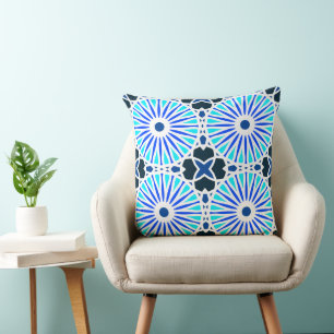 Mazipoodles Kaleidoscope Wheel P White Blue Navy Cushion