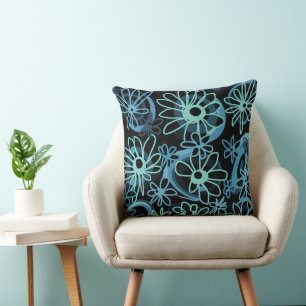 Mazipoodles Love Flowers - Black Dusty Blue Duck Cushion