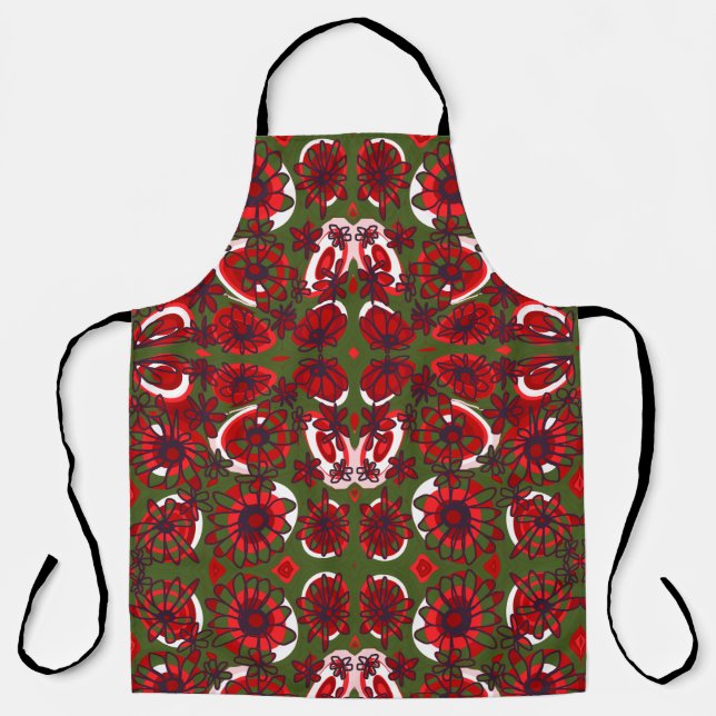 Mazipoodles Love Flowers - Green Red White  Apron (Front)