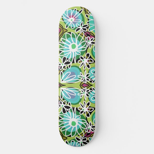 Mazipoodles Love Flowers - Green Teal Purple White Skateboard (Front)