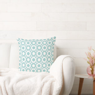 Mazipoodles Mid Century Check Blue on White Cushion