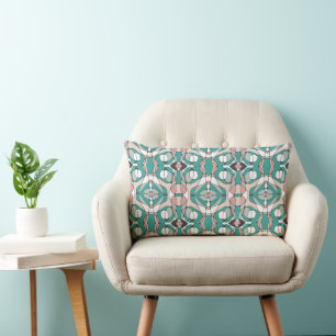 Mazipoodles Neuro Art - Dusty Teal Flesh Salmon Lumbar Cushion