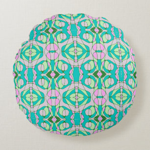 Mazipoodles Neuro Art - Dusty Teal Pink Green Round Cushion