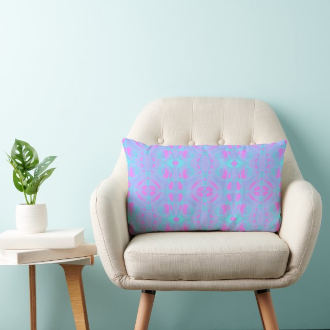 Mazipoodles Neuro Art Lilac Pink Turquoise  Lumbar Cushion (Chair)