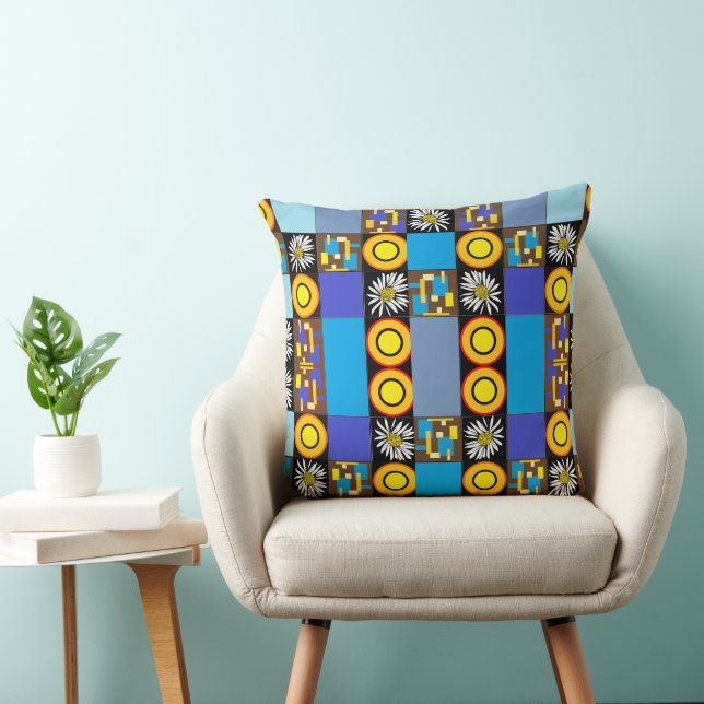 Mazipoodles Patchwork Quilt 3 Blue Cushion (Chair)