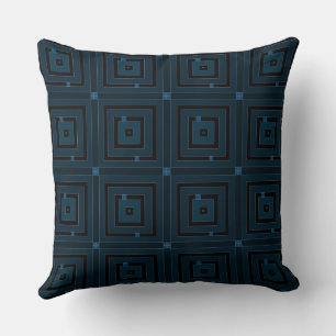 Mazipoodles Square Maze - Black Dark Peacock Blue Cushion