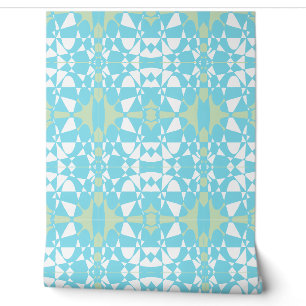 Mazipoodles Star Square Abstract Check - Turquoise Wallpaper