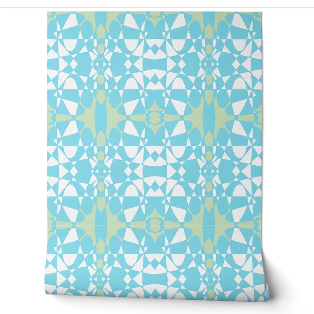 Mazipoodles Star Square Abstract Check - Turquoise Wallpaper (Unrolling)