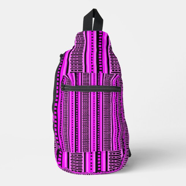 MAZIPOODLES Striped Ribbed Knitting Pattern 001 B  Sling Bag (Front)