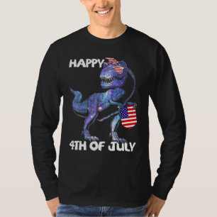 Mb35 Happy 4th July T-Rex Dinosaur Baby Toddler Bo T-Shirt