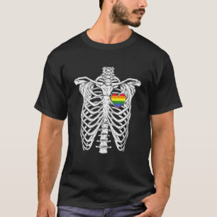 mb35 LGBTQ Gay Pride Ally Skeleton Xray Ribs Hallo T-Shirt