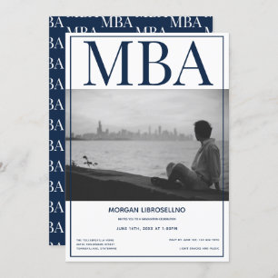 MBA degree White Blue Photo Graduation Party Invitation
