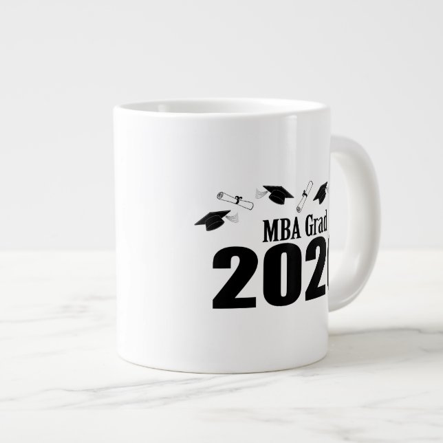 MBA Grad 2020 Caps And Diplomas (Black Large Coffee Mug (Front Right)