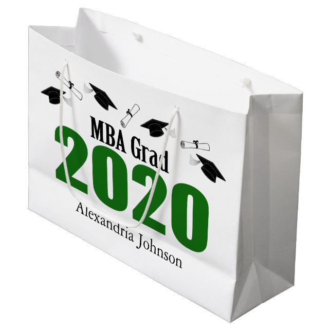 MBA Grad 2020 Graduation Gift Bag (Green) (Front Angled)