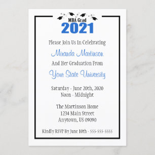 MBA Grad 2021 Graduation Invite (Blue Caps)