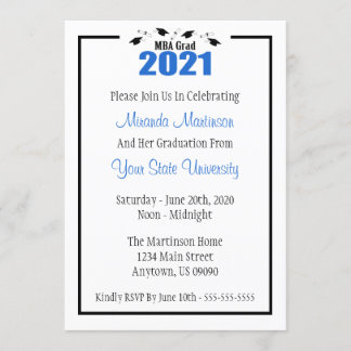 MBA Grad 2021 Graduation Invite (Blue Caps)