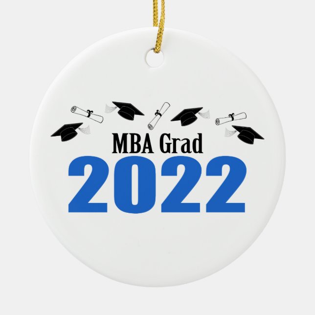 MBA Grad 2022 Caps And Diplomas (Blue) Ceramic Tree Decoration (Front)