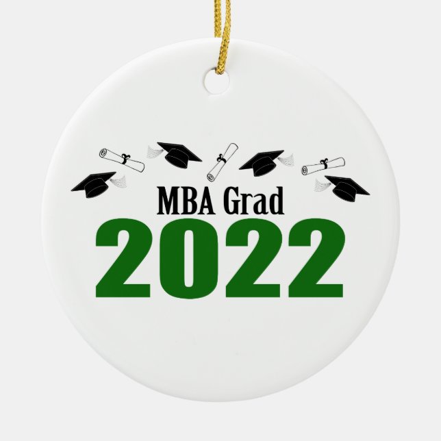 MBA Grad 2022 Caps And Diplomas (Green) Ceramic Tree Decoration (Front)