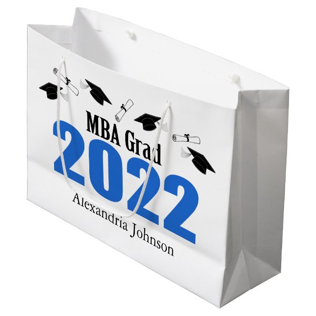 MBA Grad 2022 Graduation Gift Bag (Blue) (Front Angled)