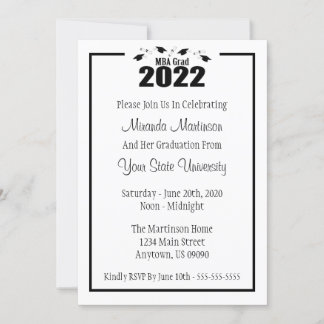 MBA Grad 2022 Graduation Invite (Black Caps)