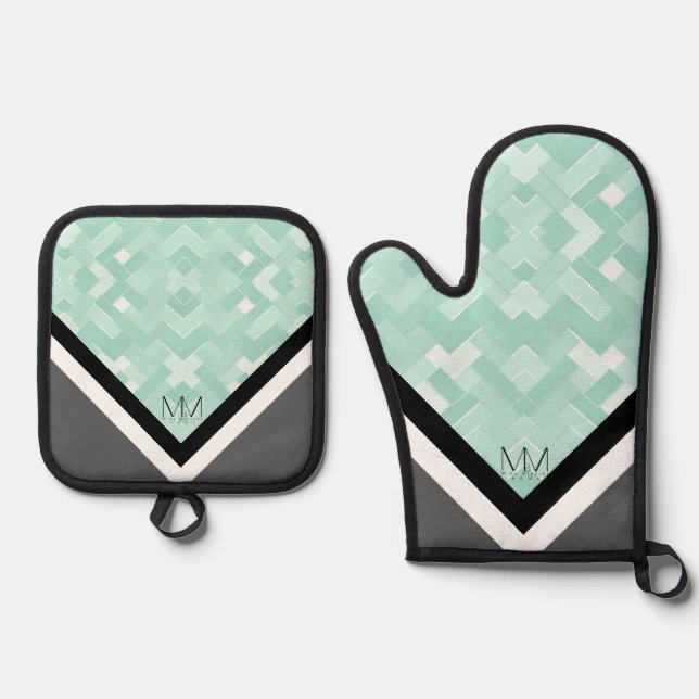 MbM HOME Oven Mitt/Pot Holder Set - Mint Madness (Front)
