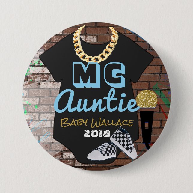 MC Auntie-90's Hip Hop Throwback{BOY}Favour Button (Front)
