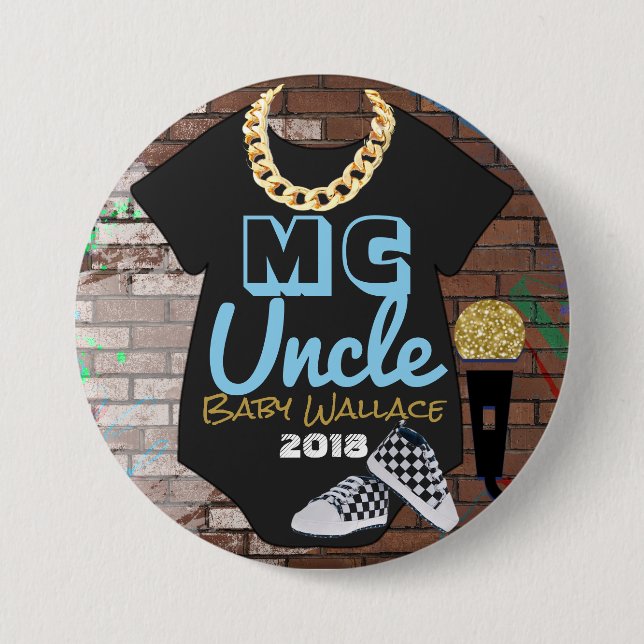 MC Uncle| Cute Hip Hop Boy Shower Pinback Button (Front)