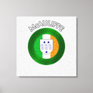 McAuliffe Crest & Celtic Knot on Shamrock Canvas Print