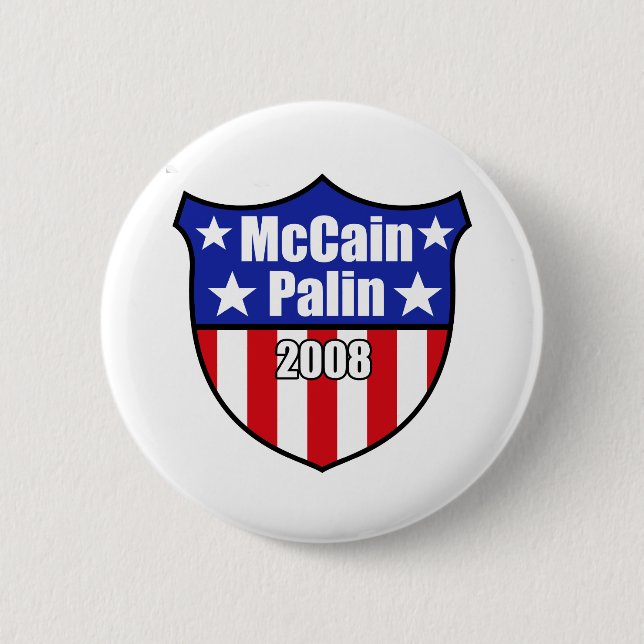 McCain Palin Shield 6 Cm Round Badge (Front)