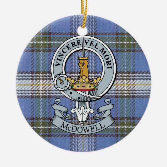 McDowell Crest + Tartan Circle Ornament (Front)
