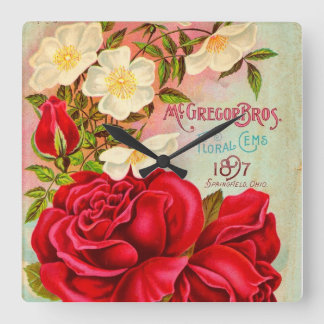 McGregor Bros. Floral Gems Advertisement Square Wall Clock